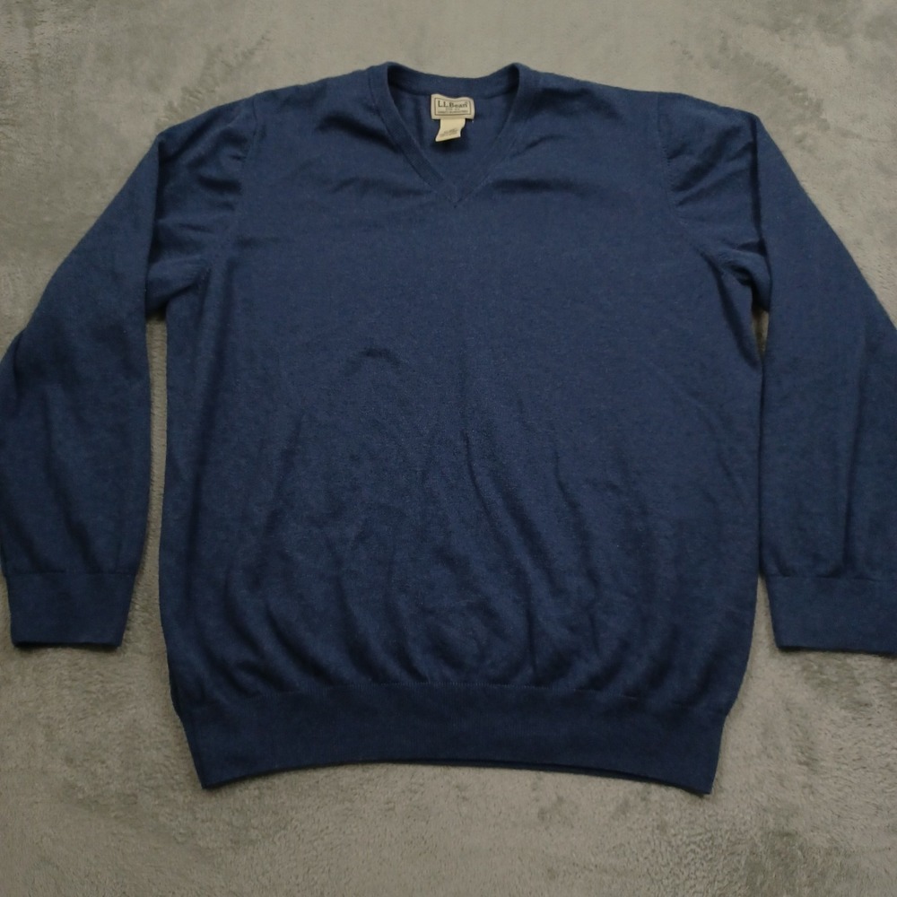 LL Bean Sweater Mens XL Blue V Neck Pullover Outdoor Casual Preppy